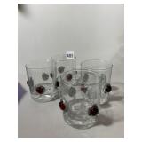 GLASS TUMBLERS, CLEAR W/ APPLIED RED AND