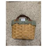 LONGABERGER HANDMADE BASKET, WOVEN WOOD, LEATHER