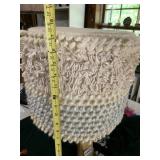 WOVEN TEXTURED OTTOMAN, CREAM AND GREY, WOODEN