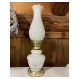 MILK GLASS HURRICANE LAMP, DIAMOND QUILTED