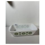 PYREX LOAF PAN, MILK GLASS, BLUE CORNFLOWER