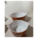 PYREX MIXING BOWLS, ORANGE W/ WHEAT PATTERN, MILK