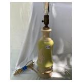 TABLE LAMP, MILK GLASS BODY, PALE GREEN FINISH,