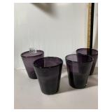 PURPLE GLASS TUMBLERS (4), CONICAL FORM