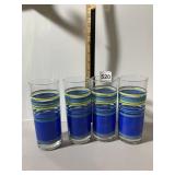 DRINKING GLASSES (4), BLUE BASE W/ MULTICOLORED