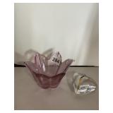 ART GLASS BOWL, PINK, TEXTURED FINISH, AND CLEAR