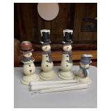 SNOWMAN CANDLE HOLDERS (4), RESIN CONSTRUCTION,