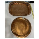 COPPER TRAYS (2), ROUND FLORAL ETCHED TRAY, OVAL
