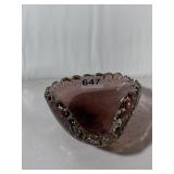 BULLSEYE BUBBLE GLASS ASHTRAY, TRIANGULAR FORM,