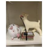 CERAMIC PIGGY BANK W/ WHEAT MOTIF, FLOCKED LAMB
