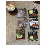 ASSORTED FALL DECOR, WOODEN HANGING SIGNS (6),