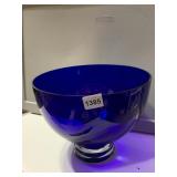COBALT BLUE GLASS BOWL, PEDESTAL BASE, 11 IN