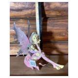 FAIRY FIGURINE, RESIN, PINK WINGS, SITTING POSE.
