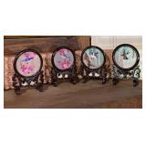 CHINESE EMBROIDERED BIRD ART, ROUND SILK PANELS,
