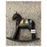 WOODEN ROCKING HORSE FIGURINE, INLAID STONE AND