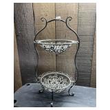 METAL TWO-TIER SERVING STAND, SCROLLWORK DESIGN,