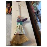 VTG WITCH DOLL, FABRIC CLOTHING, BROOMSTICK BASE,