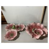 CERAMIC FLOWER-SHAPED SERVING DISHES, PINK GLAZE,