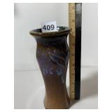 STUDIO ART POTTERY VASE, DRIP GLAZE, BROWN AND