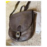 LEATHER SADDLE BAG, BROWN, FLAP CLOSURE W/ BUCKLE