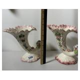 PAIR OF CERAMIC CORNUCOPIA VASES, HAND-PAINTED