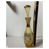 VTG AMBER GLASS DECANTER, GILT TRIM, HAND-PAINTED