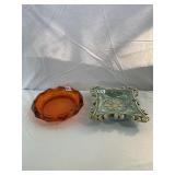 VTG AMBER GLASS ASHTRAY, FACETED RIM, TOGETHER W/