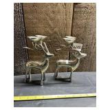 REINDEER CANDLE HOLDERS, METAL, SILVER-TONE