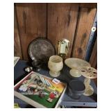 O.F. SILVER PLATED TRAY AND CUP, SATIN GLASS