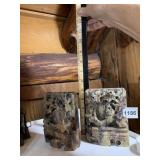 SOAPSTONE BOOKENDS (2), HAND-CARVED FLORAL AND