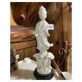PORCELAIN GUANYIN FIGURINE, WHITE GLAZE, FLORAL