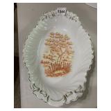 VTG MILK GLASS OVAL SERVING PLATTER, SCALLOPED