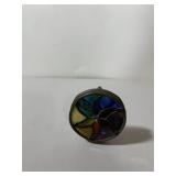 VINTAGE KALEIDOSCOPE, STAINED GLASS WHEEL, METAL