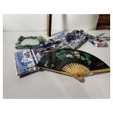 FOLDING HAND FAN W/ PANDA MOTIF, ENAMEL FROG