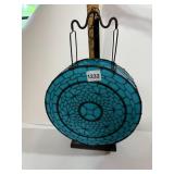 VTG WIRE AND FABRIC LANTERN, TURQUOISE TEXTILE,
