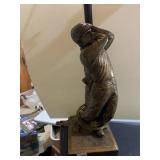 GOLFER FIGURAL TABLE LAMP, BRONZE-TONE FINISH,
