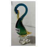 ART GLASS SWAN FIGURINE, MULTICOLORED GLASS,