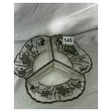 VINTAGE THREE-SECTION GLASS SERVING DISH, SILVER