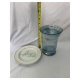 THE RUDOLPH CO. CHRISTMAS PLATE, ART GLASS VASE,