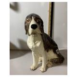 CERAMIC DOG FIGURINE, BROWN AND WHITE, SIGNED