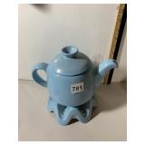 FRANKOMA POTTERY TEAPOT, LIGHT BLUE GLAZE, WAVY