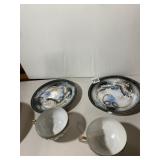 KUTANI CHINA TEA SET, DRAGON MOTIF, BLACK AND