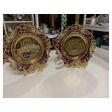 DECORATIVE DISPLAY PLATES, GOLD-TONE W/ PURPLE