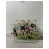 GLASS CANDLE HOLDER, NATIVE AMERICAN HORSE THEME,