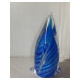 ART GLASS PENGUIN FIGURINE, BLUE AND CLEAR SWIRL