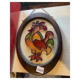 STAINED GLASS ROOSTER HANGING DECOR, OVAL WOOD