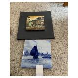DECORATIVE WALL TILES (2), ONE BLUE AND WHITE