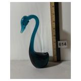 ART GLASS SWAN FIGURINE, DEEP BLUE GLASS,