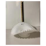 MILK GLASS FOOTED BOWL, FAN SHAPE, CRIMPED CLEAR