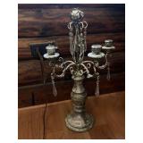 VINTAGE STYLE METAL CANDELABRA, DISTRESSED WHITE